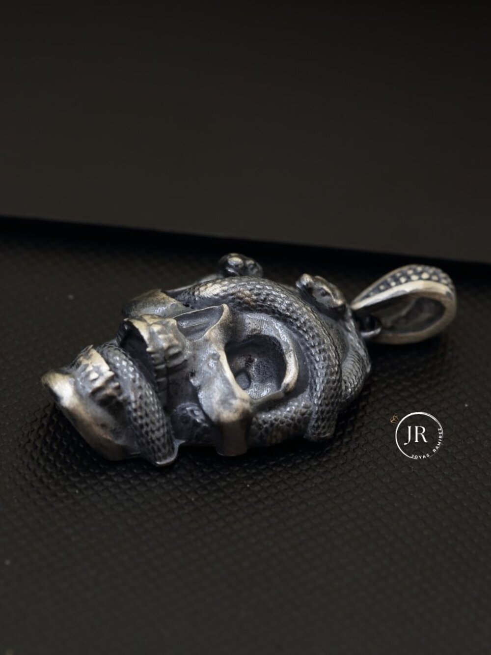 Skull & Snake Pendant • .925 Sterling Silver • Detailed Oxidized Antique Finish - Picture 6 of 10